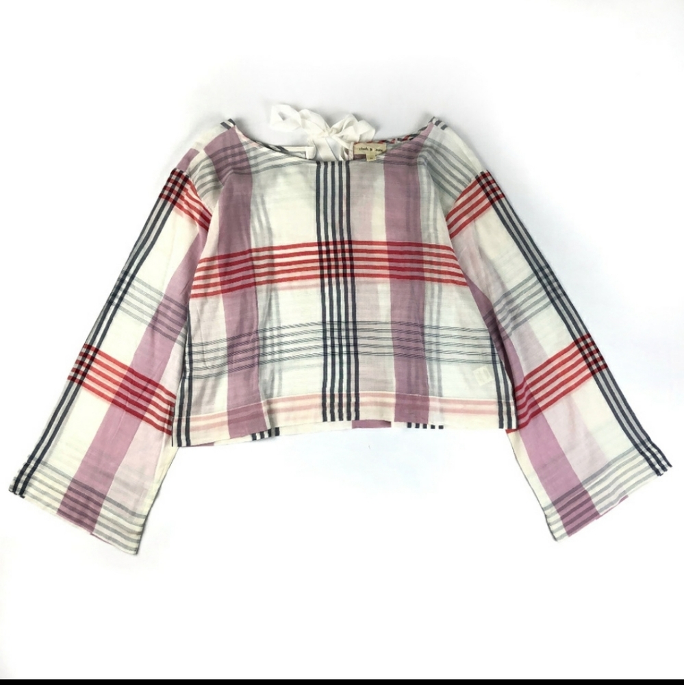 Anthropologie Cloth & Stone White Plaid Top NWOT